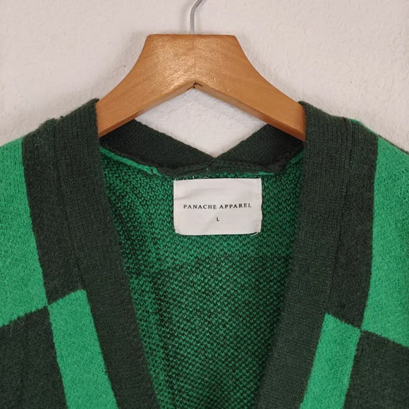 Panache Apparel Girl Crush Oversized Cardigan In Green Checkered Size LG - Picture 12 of 16